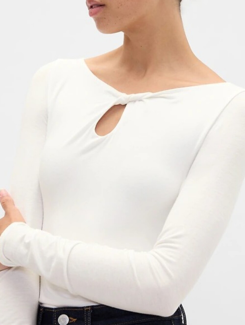 NWT - GAP Long Sleeve Twist Boatneck w Keyhole Stretch Off White Top - Size XL